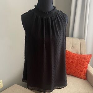 Daniel Rainn Black Swiss Dot Sleeveless Blouse